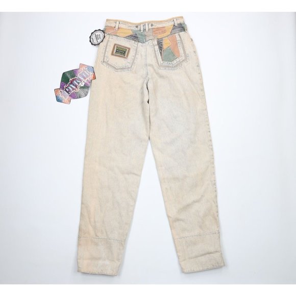NOS Vtg 90s Streetwear Mens 32x36 Stonewashed Rainbow Baggy Fit Flip Cuff Jeans - Picture 8 of 11